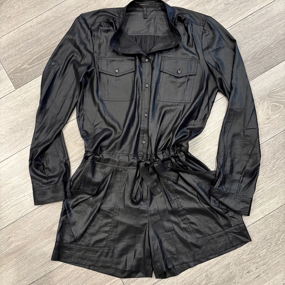 BCBGMaxAzria Minna Metallic Black Romper Size Small - Picture 1 of 11